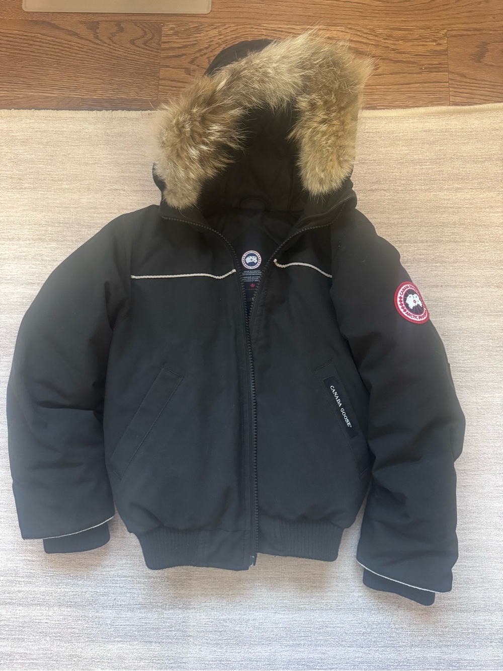 Canada Goose Kids Black Hooded Puffer Jacket with Fur Trim